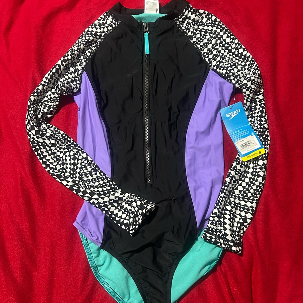 Speedo Black and Purple One Piece Swimsuit